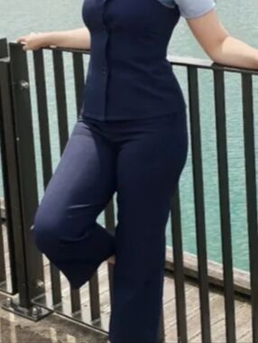 Women's Navy Wide-Leg Pants Culottes- Classic Smart Style